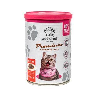 Корм вологий для дорослих котів Pet Chef, шматочки в желе М'ясний мікс 415 г 93571 фото