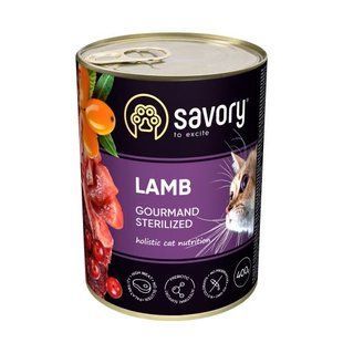 Вологий корм Savory для стерилізованих котів, з ягням, 400 г 30730 фото