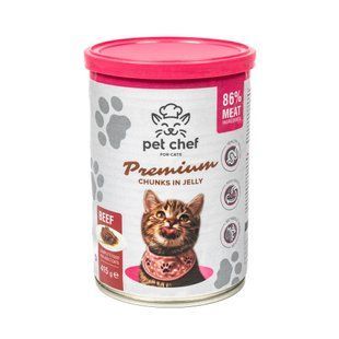 Корм вологий для дорослих котів Pet Chef, шматочки в желе з яловичиною 415 г 93588 фото