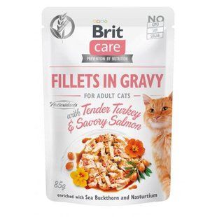 Вологий корм Brit Care Cat Pouch для котів, філе в соусі, ніжна індичка і пікантний лосось, 85 г 100528/0501 фото