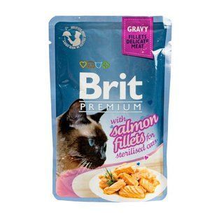 Вологий корм Brit Premium Cat Pouch для стерилізованих котів, філе лосося в соусі, 85 г 111254/562 фото