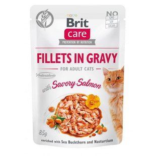 Вологий корм Brit Care Cat Pouch для котів, філе в соусі, пікантний лосось, 85 г 100530/0525 фото