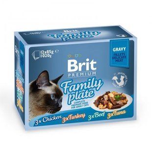 Набір вологих кормів Brit Premium Cat Pouches &laquo;Сімейна тарілка, філе в соусі&raquo; для котів, асорті із 4 смаків, 12 шт. х 85 г 111257/422 фото