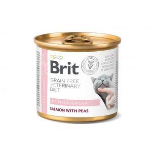 Влажный корм Brit GF VetDiet Hypoallergenic для кошек, с пищевой аллергией и непереносимостью, с лососем, 200 г 100709 фото