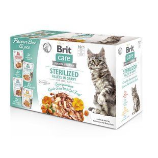 Корм влажный для стерилизованных кошек Brit Care Flavour box Sterilized филе в соусе, набор паучей 12 х 85 г 101048 фото