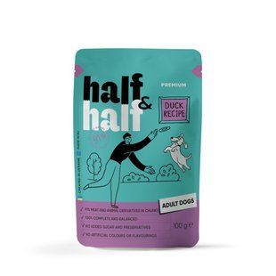 Вологий корм для дорослих собак Half&Half, Duck in Gravy for Adult Dogs, шматочки качки в соусі , 100 г 1111195158 фото