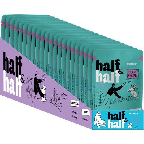 Вологий корм для дорослих собак Half&Half, Duck in Gravy for Adult Dogs, шматочки качки в соусі , 100 г 1111195158 фото