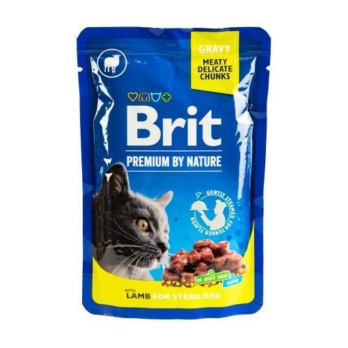 Вологий корм Brit Premium Cat pouch для стерилізованих котів, ягнятина, 100 г 111831 фото