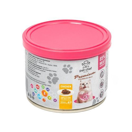 Корм вологий для дорослих котів Pet Chef, шматочки в желе з куркою 200 г 94066 фото