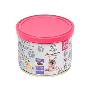 Корм вологий для дорослих котів Pet Chef, шматочки в желе з індичкою 200 г 94035 фото
