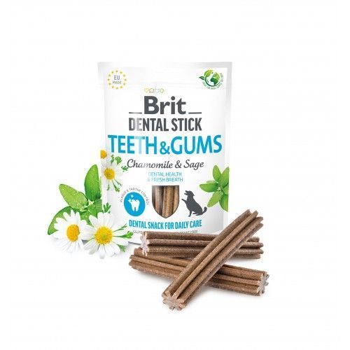 Лакомства для собак Brit Dental Stick Teeth & Gums здоровые десна и зубы, ромашка и шалфей, 7 шт, 251 г 112102 фото
