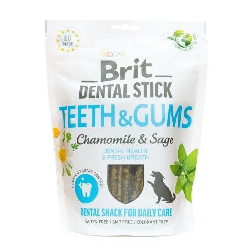 Лакомства для собак Brit Dental Stick Teeth & Gums здоровые десна и зубы, ромашка и шалфей, 7 шт, 251 г 112102 фото