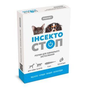Краплі на холку ProVET &laquo;Інсектостоп&raquo; для котів та собак від 4 до 10 кг, 6 піпеток (від зовнішніх паразитів) PR020026 _1уп.(6пип.) фото