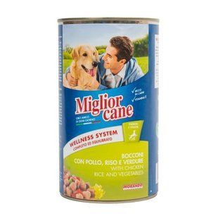 Вологий корм Migliorcane для собак, зі шматочками курки, рисом та овочами, 1250 г 01523 фото