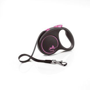 Рулетка Flexi Black Design для собак, лента, размер S, 5 м (розовая) FL 033913 фото