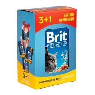 Набор паучей "3+1" для кошек Brit Premium Cat pouch с лососем и форелью, 4 х 100г VAFO_030325 фото