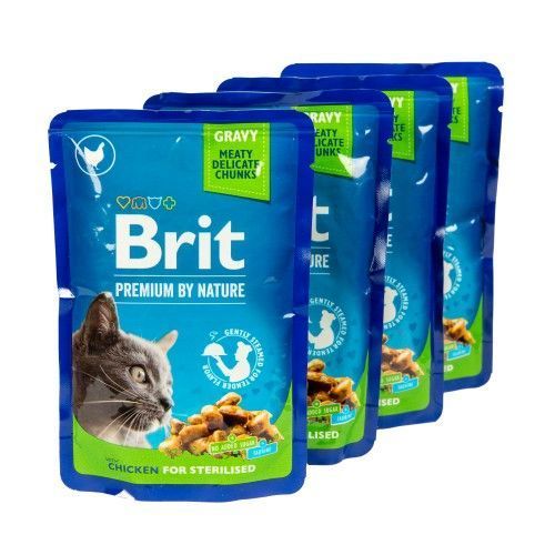 Набор паучей "3+1" для стерилизованных кошек Brit Premium Cat pouch Chicken Slices for Sterilised с курицей, 4х100г VAFO_030356 фото