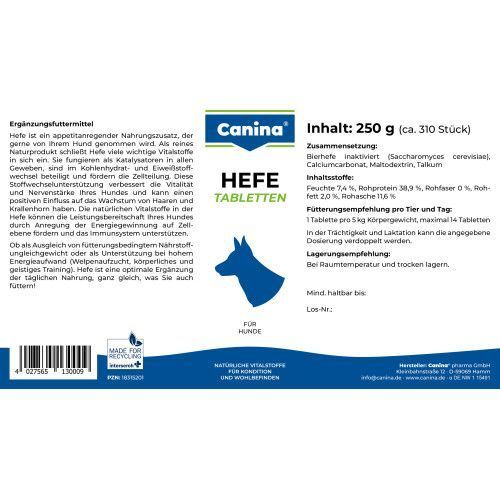 Вітаміни Canina Hefe для собак, дріжджові таблетки з ензимами, 250 г (310 табл) 130009 Canina фото