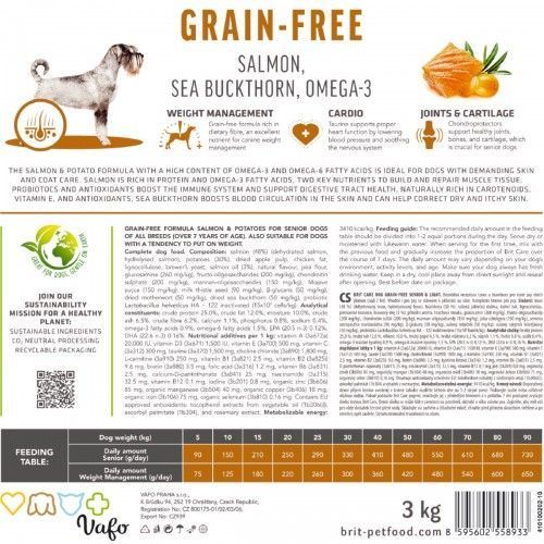 Сухой корм Brit Care Dog Grain-free Senior & Light для стареющих собак, беззерновой с лососем, 12 кг 172207 фото