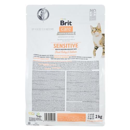 Сухий корм Brit Care Cat GF Sensitive HDigestion & Delicate Taste для котів з чутливим травленням, індичка та лосось, 2 кг 171282 фото
