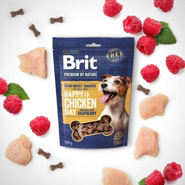 Лакомства для собак Brit Premium Semi-moist Snacks Chicken with Raspberry полувлажные с курицей и малиной 180 г 112279 фото