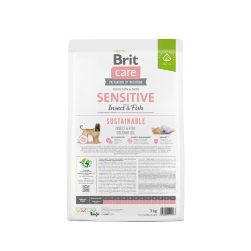 Сухой корм Brit Care Dog Sustainable Sensitive для собак с чувствительным пищеварением, с рыбой и насекомыми, 3 кг 172188 фото