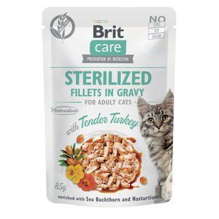 Корм влажный для стерилизованных кошек Brit Care Cat Sterilized филе в соусе с индейкой, пауч, 85 г 101045 фото