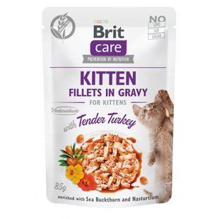 Влажный корм для котят Brit Care Kitten Fillets in Gravy Tender Turkey филе в соусе индейка, 85 г 101052 фото