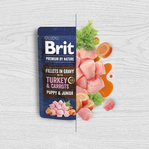 Корм влажный Brit Premium Fillets in Gravy Turkey & Carrots Puppy для щенков малых пород филе в соусе индейка и морковь 85 г 101243 фото