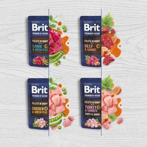 Корм влажный Brit Premium Fillets in Gravy Turkey & Carrots Puppy для щенков малых пород филе в соусе индейка и морковь 85 г 101243 фото