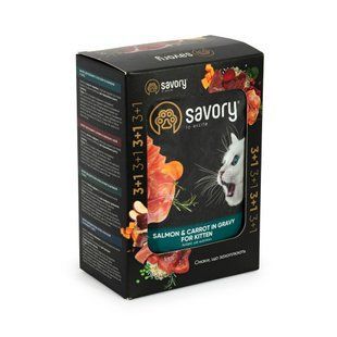 Набір паучів Savory Kitten, with Salmon and Carrot in Gravy "3+1" для кошенят, лосось із морквою у соусі, 85 г Savory_032831 фото