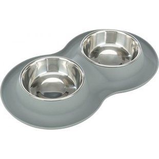 Миска Trixie для собак, двойная серая, 40х5х23 см (металл/силикон) 24983 фото
