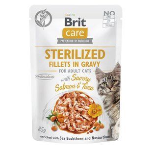 Корм влажный для стерилизованных кошек Brit Care Cat Sterilized филе в соусе с лососем и тунцом, пауч, 85 г 101044 фото