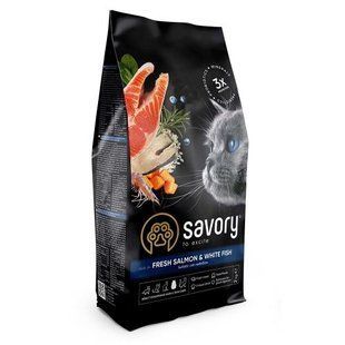 Сухий корм Savory для довгошерстих котів, зі свіжим лососем і білою рибою, 2 кг 30020 фото
