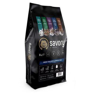 Сухий корм Savory для довгошерстих котів, зі свіжим лососем і білою рибою, 8 кг 30037 фото