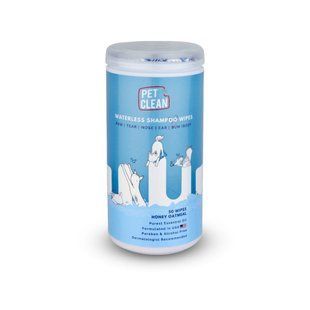 Салфетки влажные Pet Clean PET WATERLESS SHAMPOO WIPES для домашних животных, быстрое очищение складок с медово-овсяным ароматом 50 шт. CCPS50 фото
