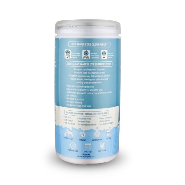 Серветки вологі Pet Clean PET WATERLESS SHAMPOO WIPES для домашніх тварин швидке очищення складок з медово-вівсяним ароматом CCPS50 фото